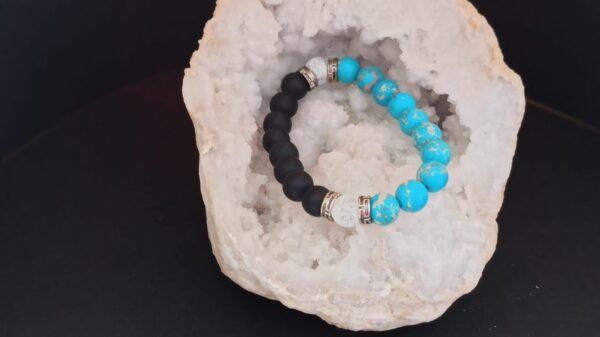 Bracelet imitation Onyx, Cristal de roche et Jaspe impériale